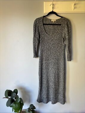 MONTEAU Ribbed Knit Bodycon Midi Dress Medium Crew Neck Work Office Maternity